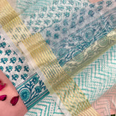 White Cotton Suit Material Set-Bagru Printed-VS3407